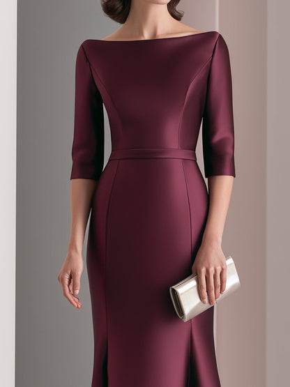 Bateau Neck Structured Satin Mermaid Evening Gown
