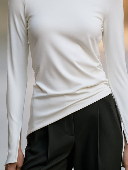 Asymmetric Mock-Neck Long-Sleeve Top