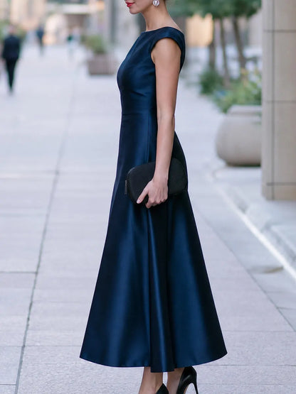 Boat-Neck Cap-Sleeve Midi Dress