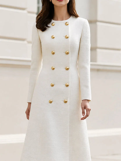 Tweed Double-Breasted Midi Coat Dress