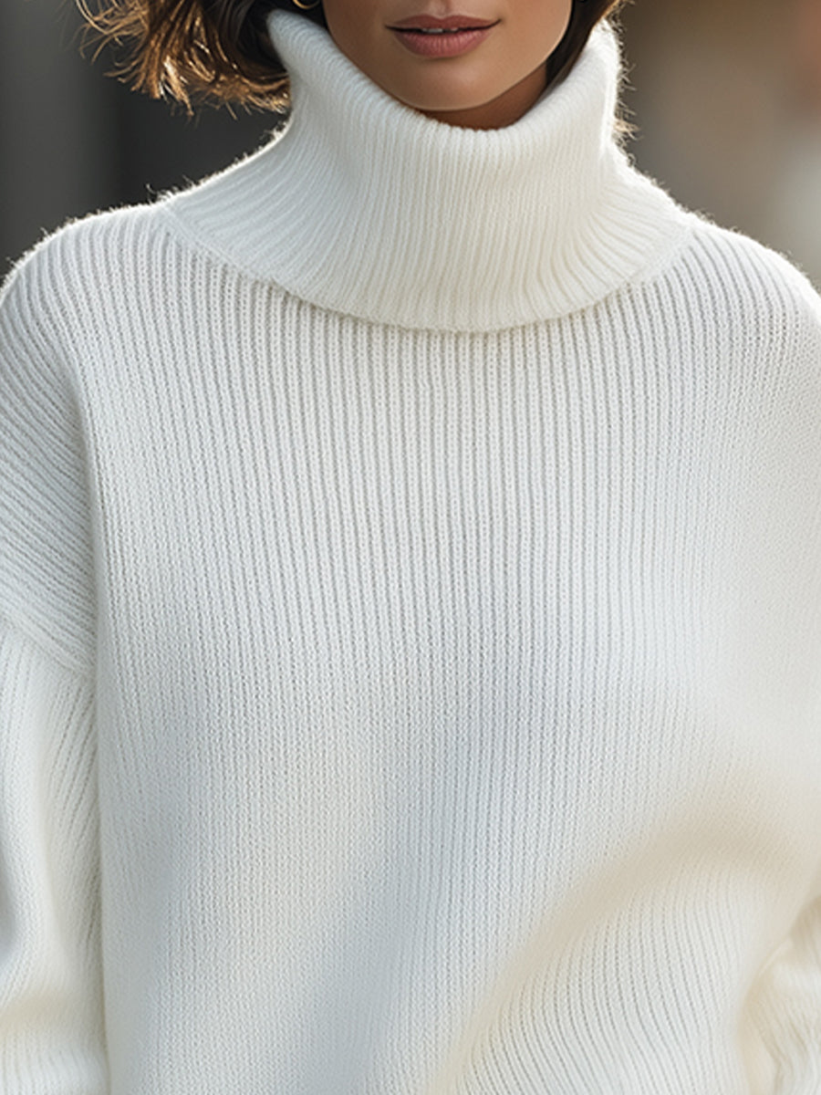 Oversized Turtleneck Ribbed Knit Sweater