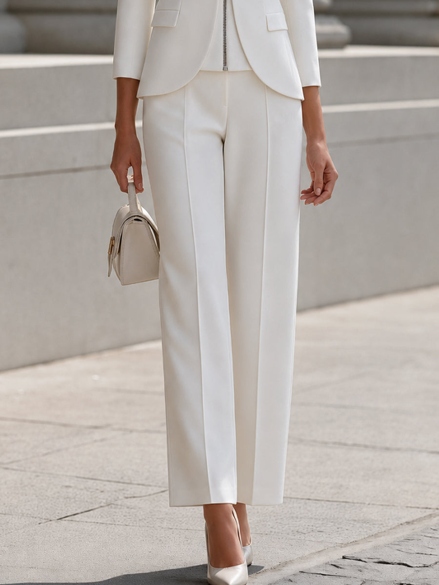 Notchless Collar Ntegrated Fake Two-Piece Pants  Suit Co-Ord