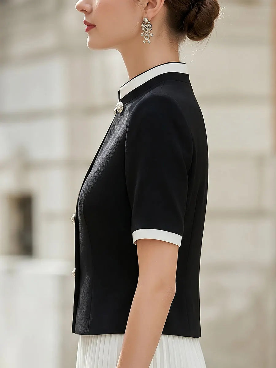 Contrast Trim Structured Short Sleeve Top