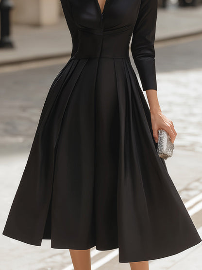 Front Hidden Zip Pleated Midi Dress