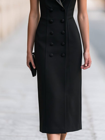 Sleeveless Tailored Blazer Midi Dress With Double-Breasted Buttons