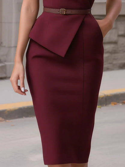 Cap-Sleeve Blazer-Style Midi Dress With Belted Waist