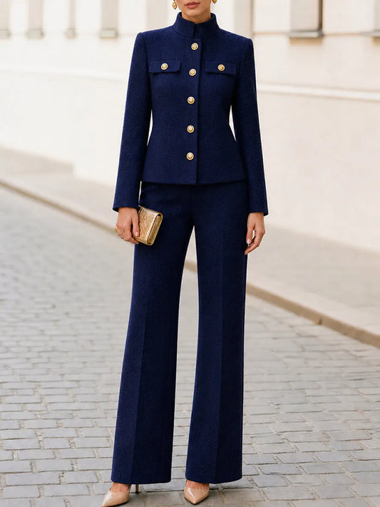 Stand Collar Jacket & Flared Trouser Co-Ord Set