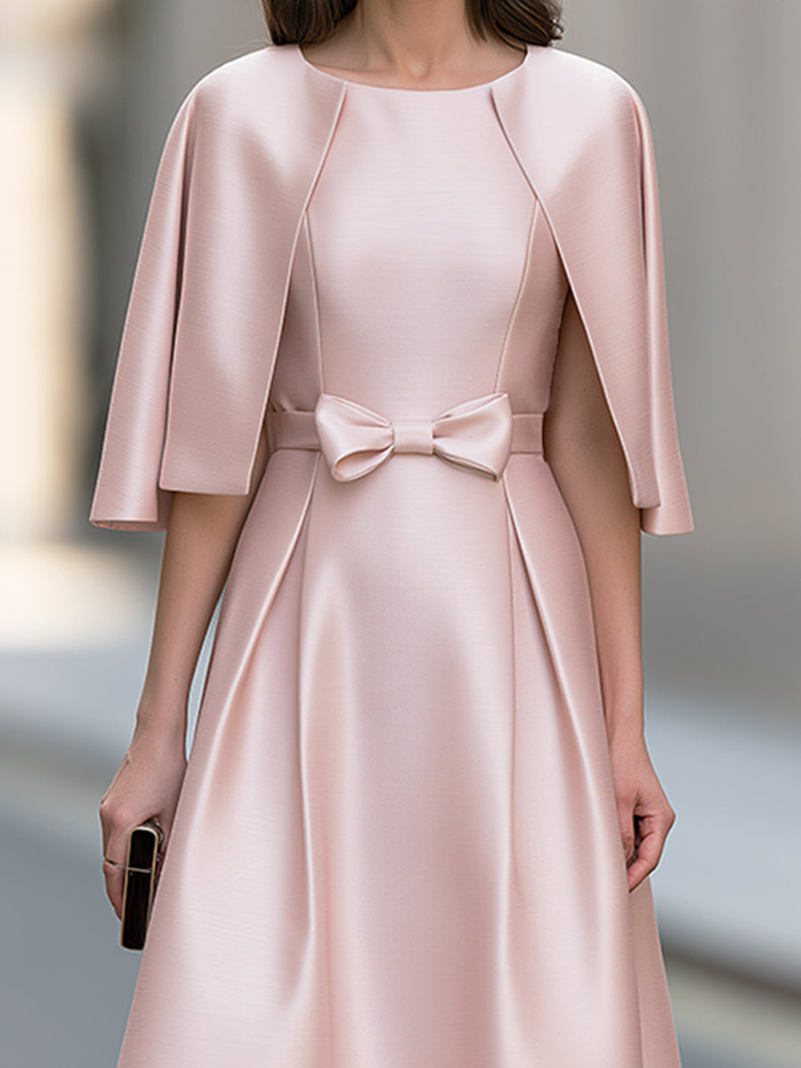 Elegant Two-Piece Set: Cropped Cape-Style Dress With Bow Detail