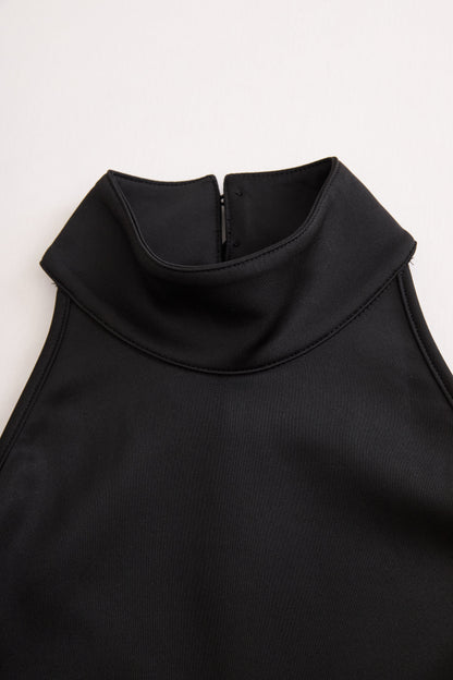 Elegant Black and White High Neck Midi Dress