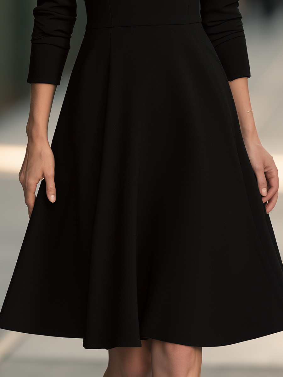 Sheer Yoke Boat-Neck Fit-and-Flare Midi Dress