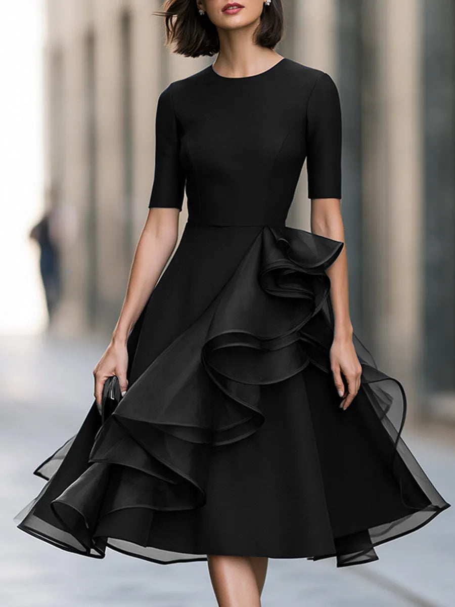 Asymmetrical Ruffle A-Line Midi Dress
