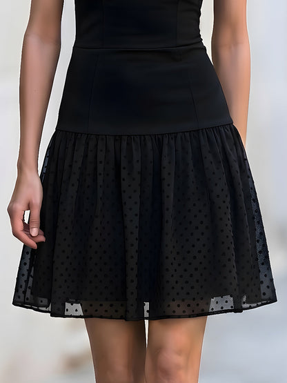 Sleeveless Boat Neck Polka Dot Tulle Skater Dress