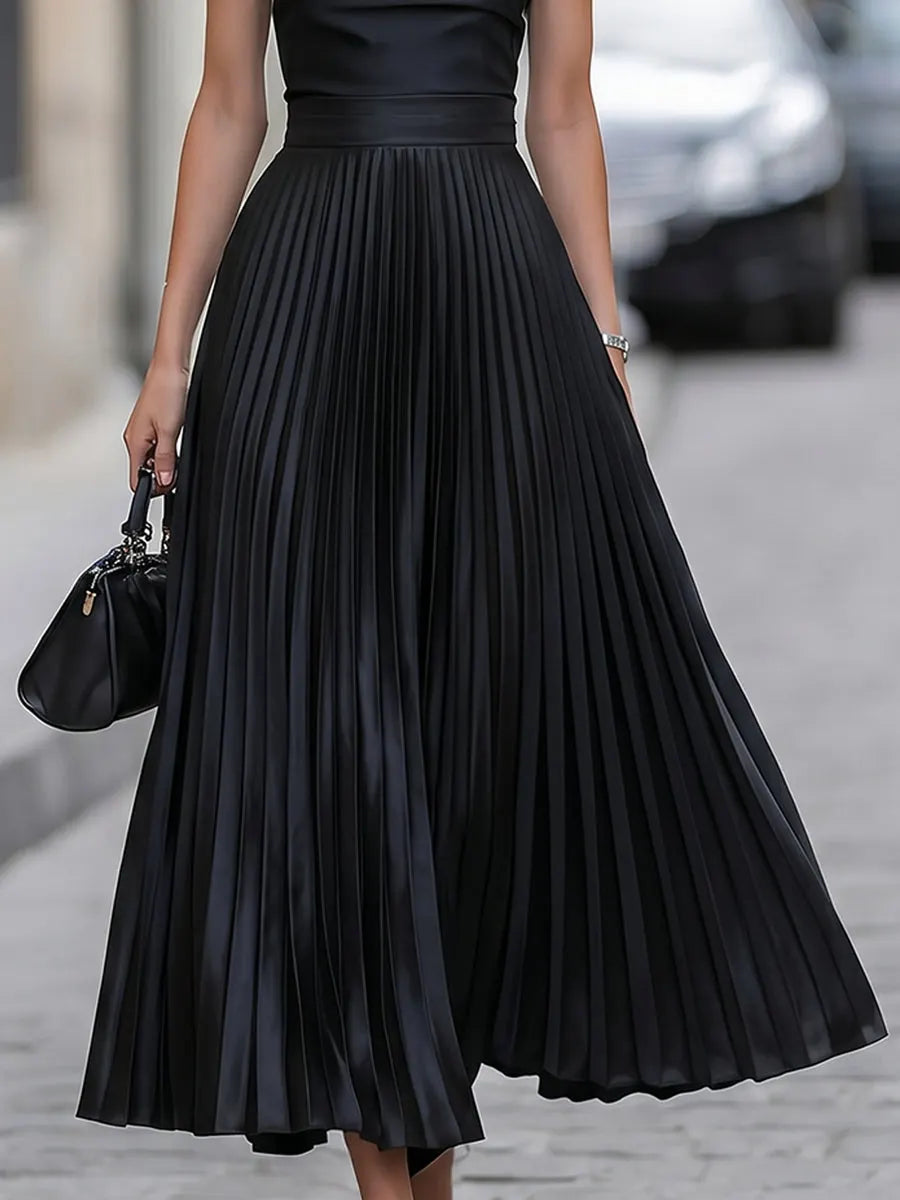 Short-Sleeve Pleated Maxi Dress