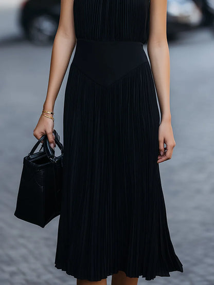 Pleated Halter Neck Midi Dress
