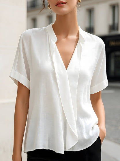 Relaxed V-Neck Short Sleeve Blouse