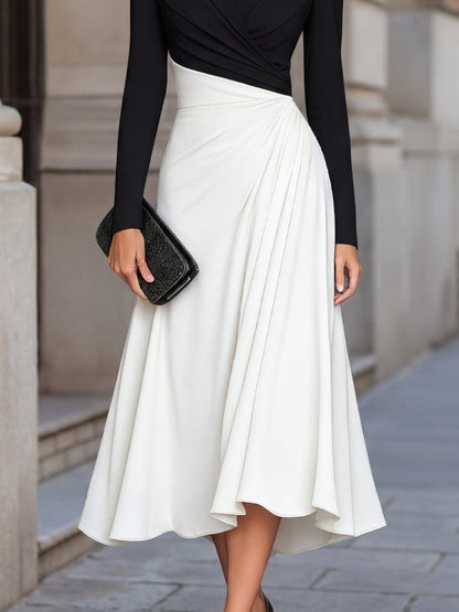 Two-Tone Blazer-Inspired Draped Midi Dress