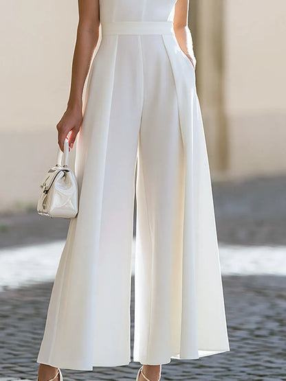 Elegant High-Neck Wide-Leg Jumpsuit With Waist-Defining Silhouette
