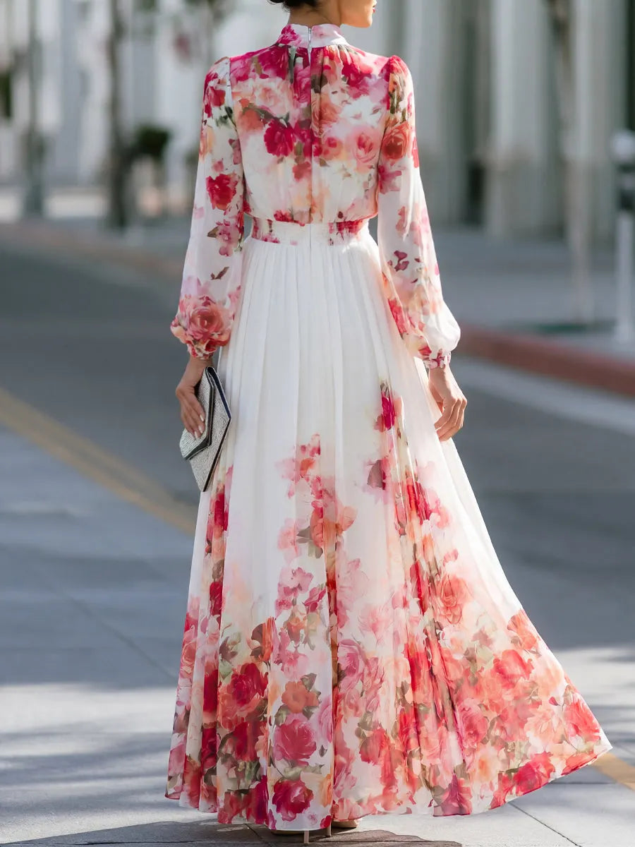 Watercolor Floral Chiffon Flowing Maxi Dress