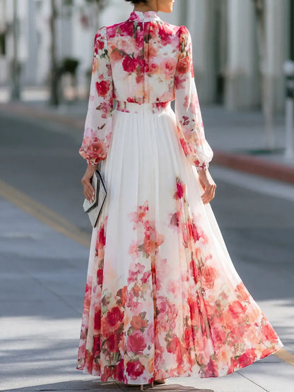 Watercolor Floral Chiffon Flowing Maxi Dress