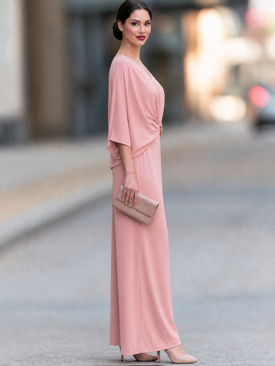 Women's V-Neck Batwing Sleeve Draped Wide Leg Jumpsuit