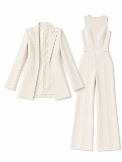 Elegant Cape-Style Blazer And Sleeveless Wide-Leg Jumpsuit Two-piece Set