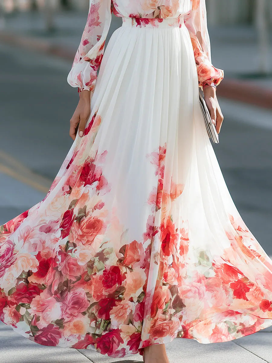 Watercolor Floral Chiffon Flowing Maxi Dress