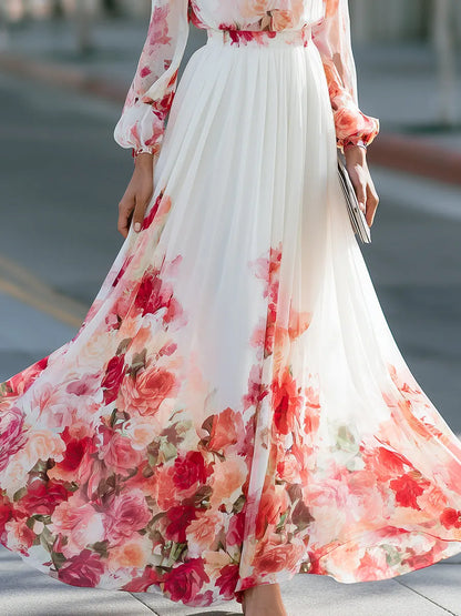 Watercolor Floral Chiffon Flowing Maxi Dress