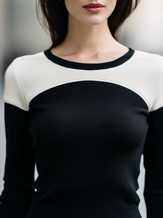 Haut en maille colorblock avec empiècement contrastant