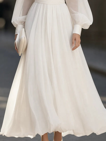 Halter-Neck Balloon-Sleeve Maxi Dress With Ruched Waist