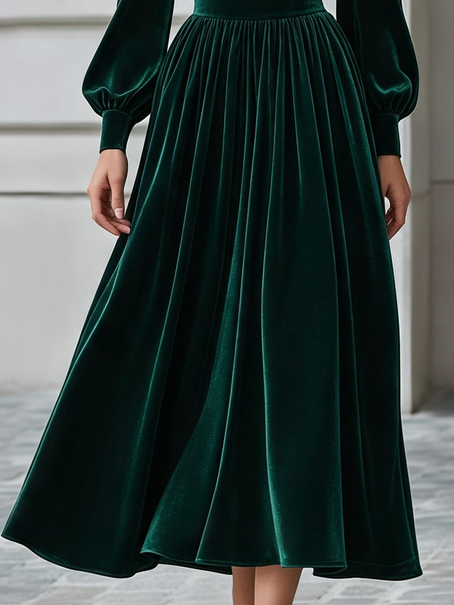 Off-Shoulder Ruched Velvet A-Line Midi Dress