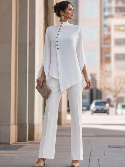 Asymmetrical Button Split Long Sleeves Blouse