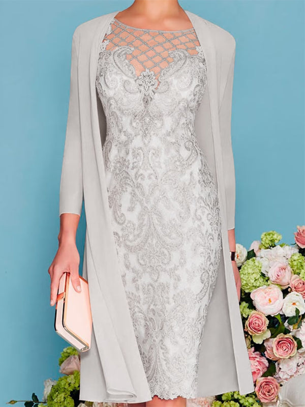 Knee-length Chiffon Lace Bodysuit Two-piece Suit