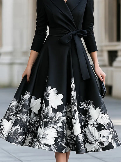 Belted Waist Floral Wrap Blazer Midi Dress