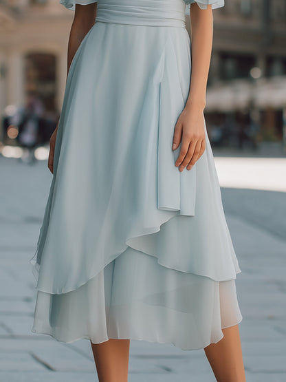 Layered Chiffon Wrap Midi Dress