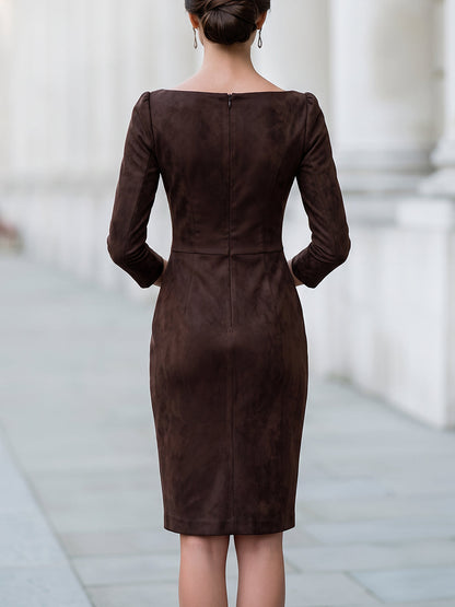 Soft Faux Suede Layered Tassel Midi Dress