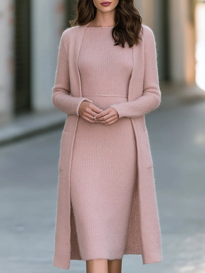 Soft Knit Midi Dress & Longline Cardigan Set