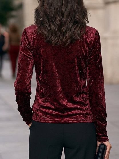 Elegant Velvet Cowl Neck Long Sleeve Blouse