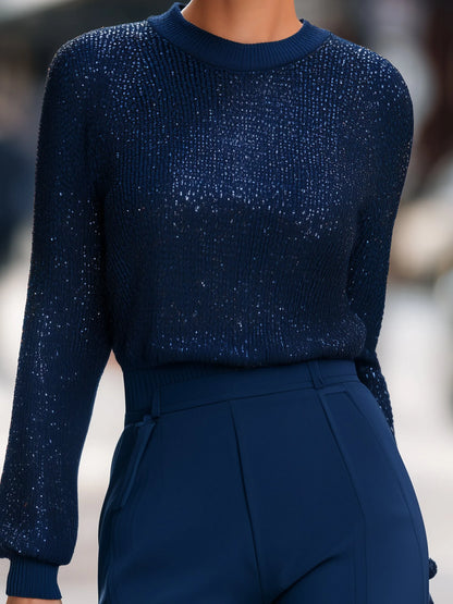 Metallic-Thread Knit Sweater Top