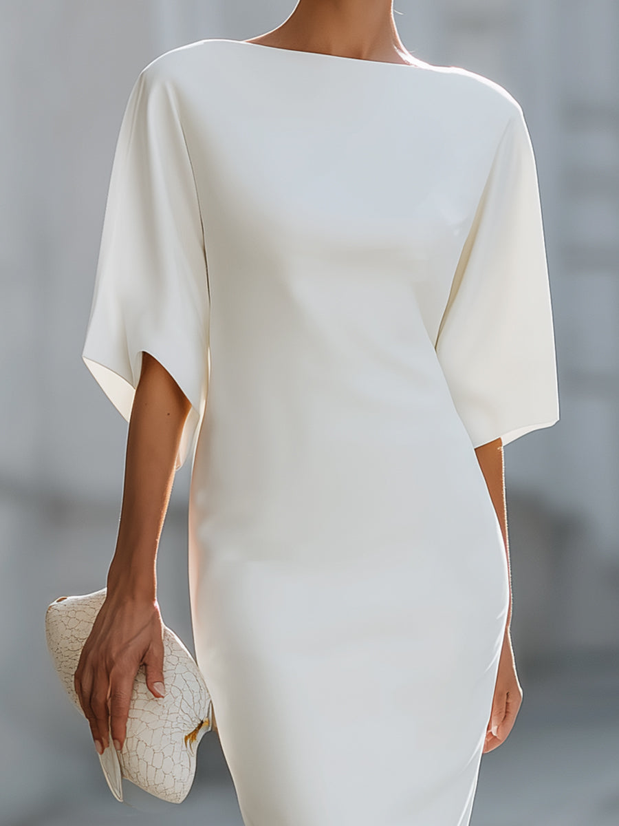 Boat Neck Dolman Sleeve Midi Sheath Dress