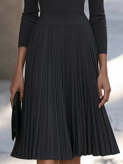 Elegant Turtleneck Knit Pleated Midi Dress