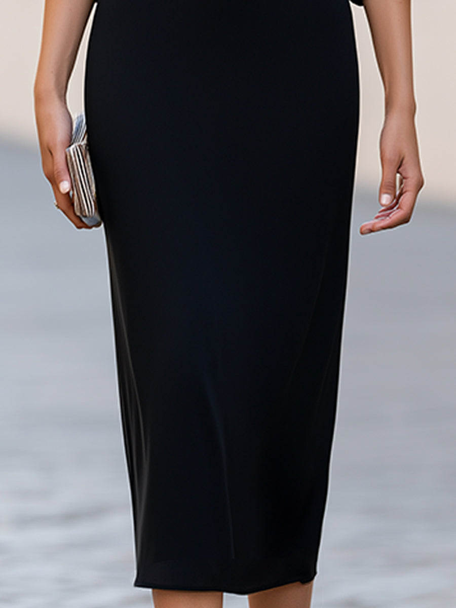 Sheer Bell Sleeve Column Midi Dress