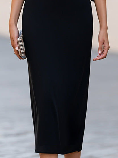 Sheer Bell Sleeve Column Midi Dress