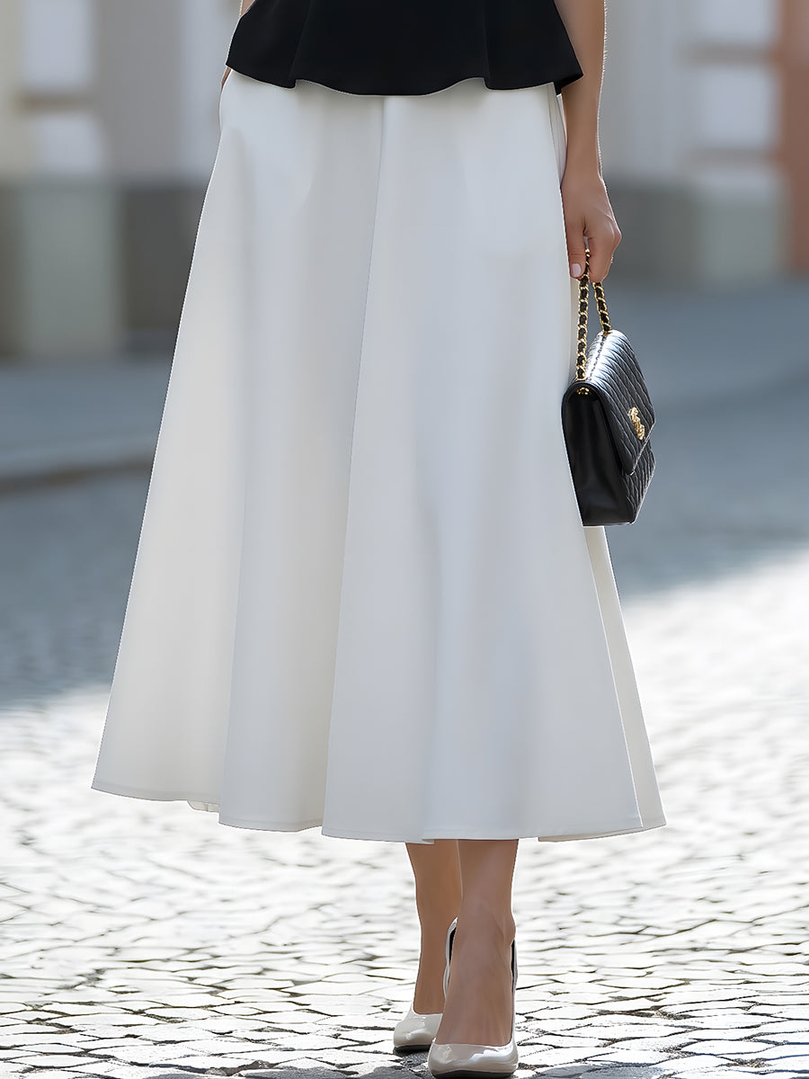 Elegant Black & White Peplum Midi Set