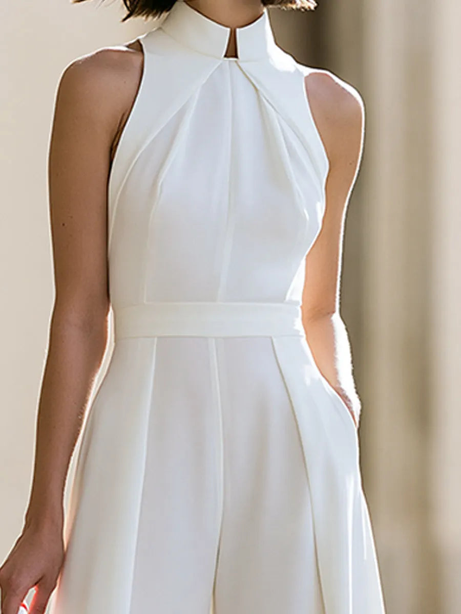 Elegant High-Neck Wide-Leg Jumpsuit With Waist-Defining Silhouette