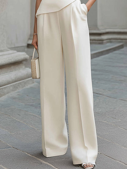 High-Neck Draped Bodice & Wide-Leg Two-Piece Set