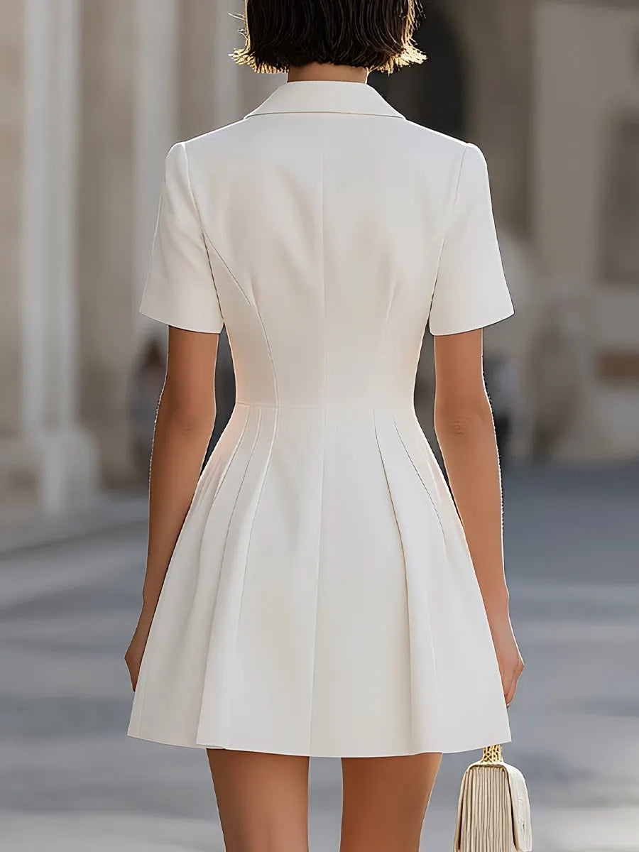 Short-Sleeve Button-Front Shirt Dress With Pleated Skirt