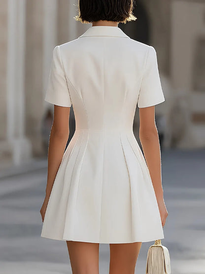 Short-Sleeve Button-Front Shirt Dress With Pleated Skirt