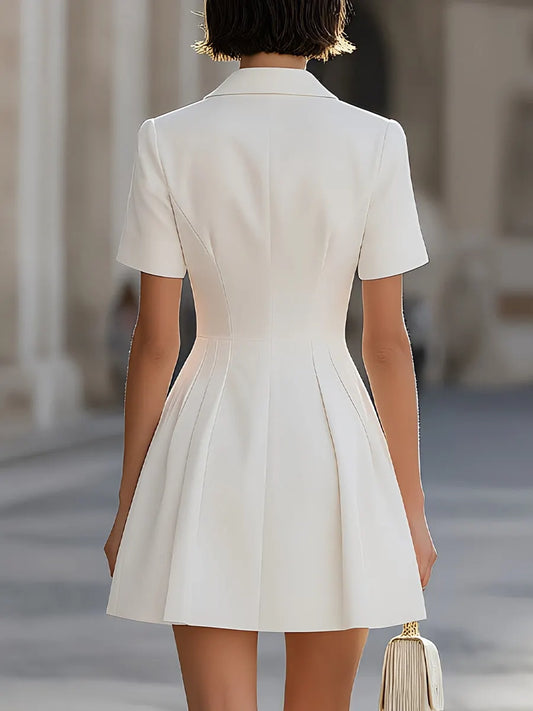 Short-Sleeve Button-Front Shirt Dress With Pleated Skirt