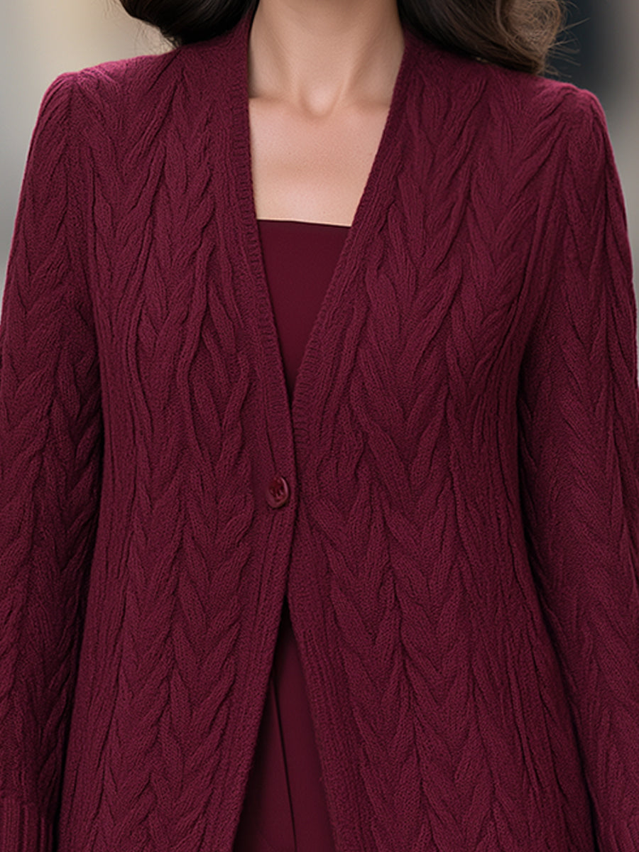 Cable-Knit Longline Single-Button Cardigan