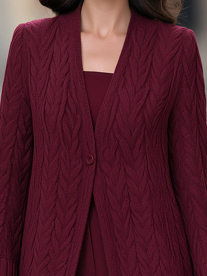 Cable-Knit Longline Single-Button Cardigan